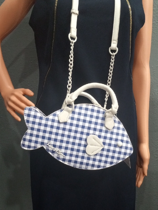 Betsey Johnson Handbags - Betsey Johnson Blue Gingham Fish Crossbody Bag with White Trim